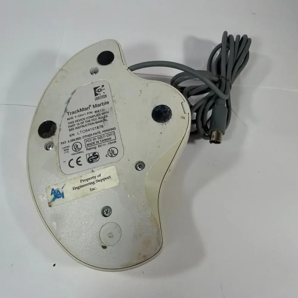 Logitech TrackMan Marble Trackball Mouse T-CH11 PS/2 Wired Beige/Red Tested